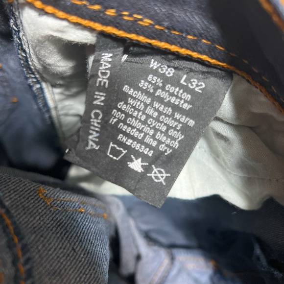 Y2K Franky Max Jeans Mens 38x32 Dark Wash Blue Denim Waxed Cotton Stretch Zip - Picture 8 of 8